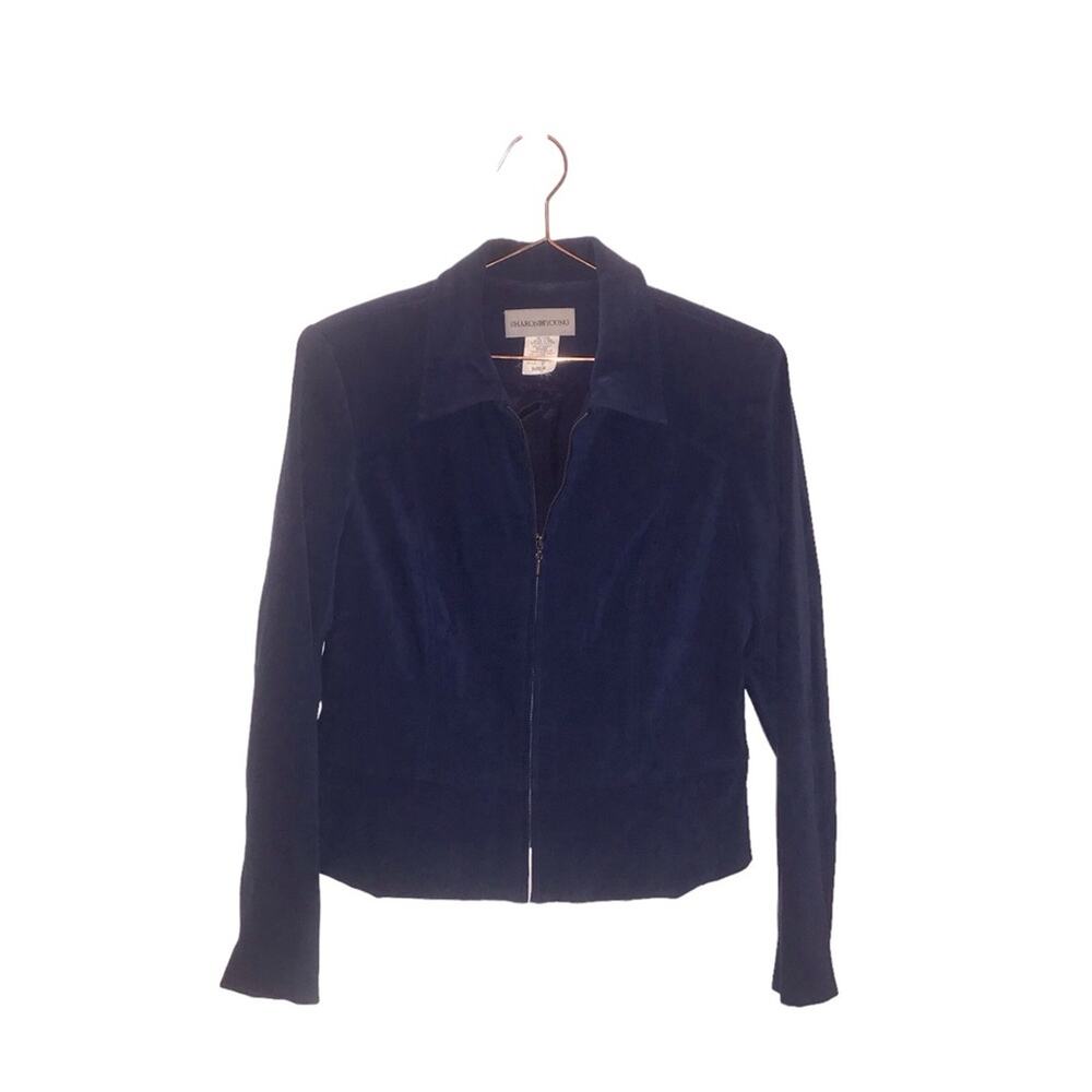Sharon Young Blue Faux Suede 6 zip Jacket